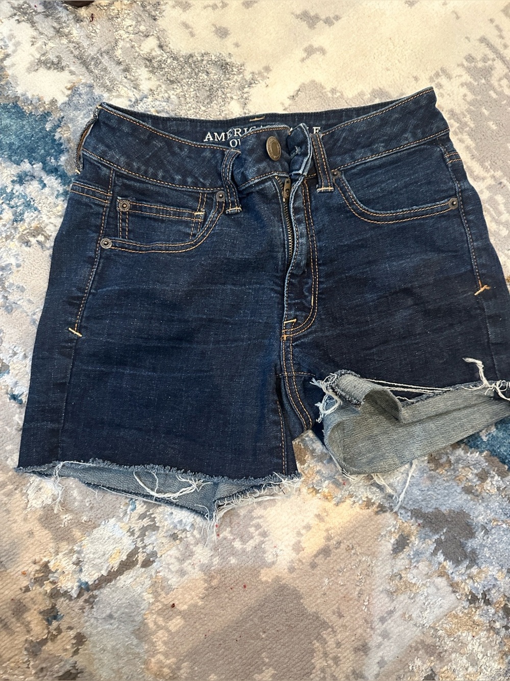 American Eagle Outfitters Dark Indigo Denim Cutoff Shorts size 6 boho Jean short